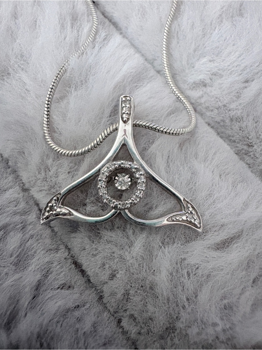 Sterling Silver Whale Tail Halo Pendant Necklace - Silver